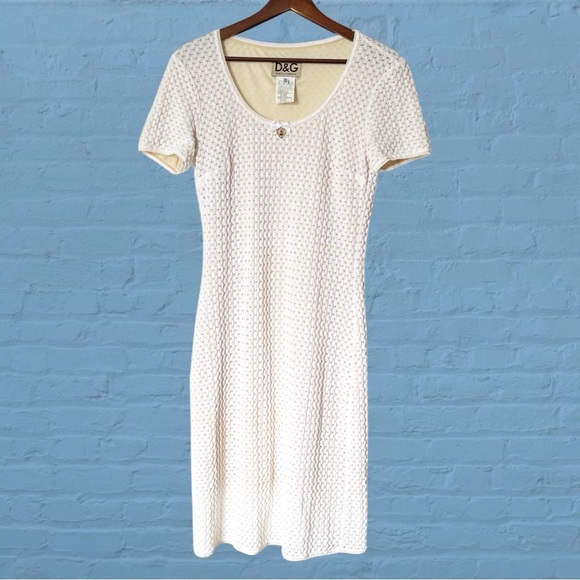 Dolce & Gabbana Cream Sheath Midi Dress with Scoop Neck Medium 28/42 VTG 90s - Picture 1 of 5